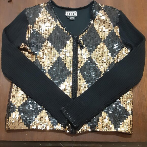 Berek Takako Sakon Vintage Full Zip Sequin Sweater Jacket Women's Large - Picture 2 of 13